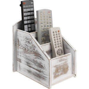 Whitewashed Wood Remote Caddy by MyGift - 3-Slot Holder for Living Room, Ends Clutter & Lost Remotes