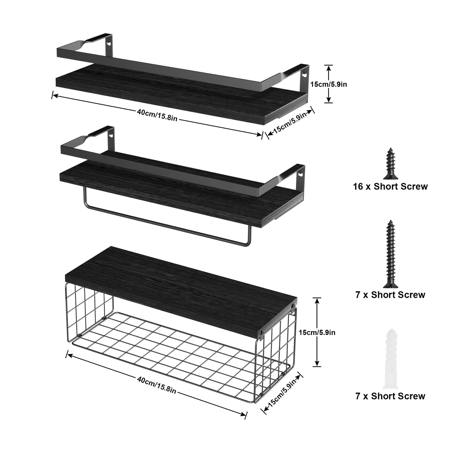3 Pack Floating Shelves for Wall Wooden Floating Shelves with basket bathroom floating shelf for organizing and storage - Image 4