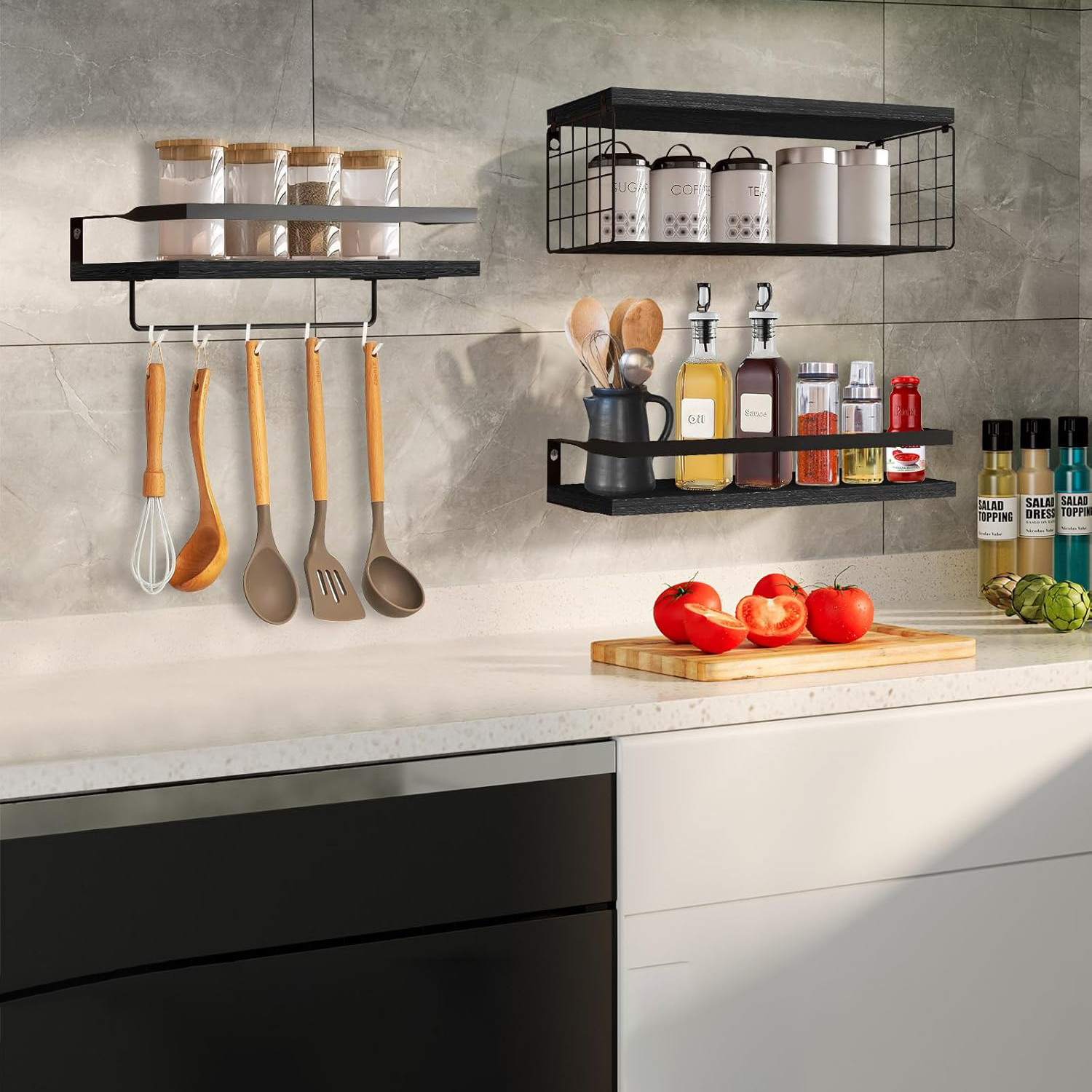 3 Pack Floating Shelves for Wall Wooden Floating Shelves with basket bathroom floating shelf for organizing and storage - Image 5