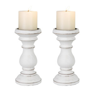 Wood Candle Holder for Pillar Candle Set of 2 Farmhouse Wood Candle Stand Rustic Vintage Candlestick Table Centerpiece Decor