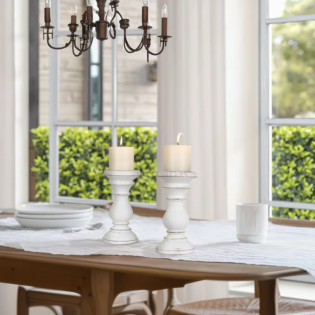 Wood Candle Holder for Pillar Candle Set of 2 Farmhouse Wood Candle Stand Rustic Vintage Candlestick Table Centerpiece Decor - Image 8