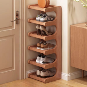 Simple Shoe Rack Multilayer Bamboo Wood Design for Home Dormitory Entryway Storage Organization