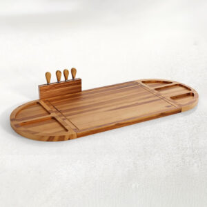 30 Inch Large Acacia Wood Charcuterie Board with 4 Knives 3 Part Round Tray for Cheese Appetizer