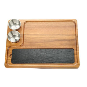 Wooden Slate Serving Board Charcuterie with 2 Bowls Acacia Wood Cheese Plate for Wedding Gifts