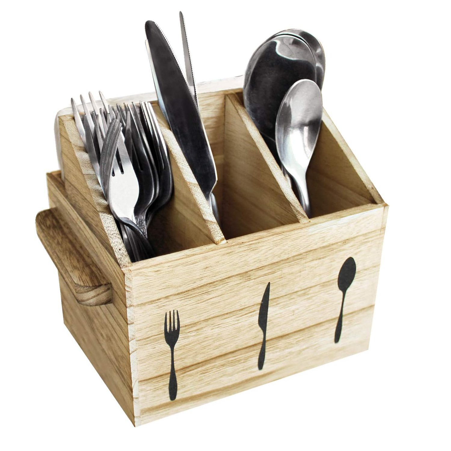 Handcrafted Wooden Rectangle Utensil Holder with Handles Multifunction Silverware Holder for Countertop Kitchen Picnic & Camping - Image 2