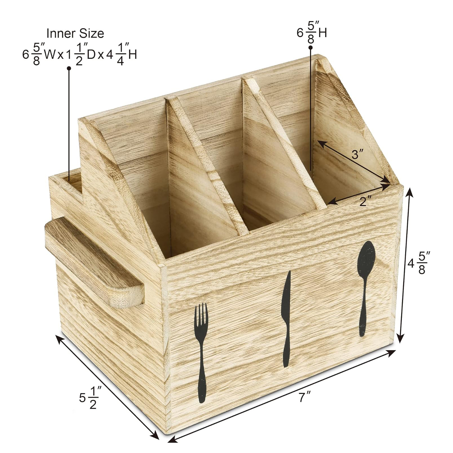 Handcrafted Wooden Rectangle Utensil Holder with Handles Multifunction Silverware Holder for Countertop Kitchen Picnic & Camping - Image 3