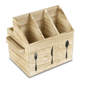 Handcrafted Wooden Rectangle Utensil Holder with Handles Multifunction Silverware Holder for Countertop Kitchen Picnic & Camping