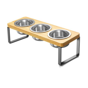 Elevated Cat Bowls with 3 Stainless Steel Bowls 10° Tilted Anti Vomit Raised Pet Food Stand