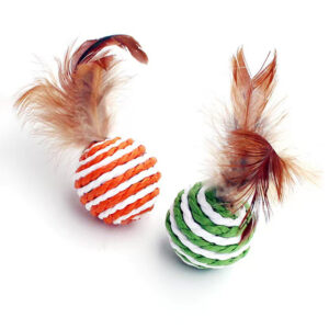 Sisal Ball Cat Toy with Feathers Chew Resistant Teething Sound Toy for Cats Interactive Play