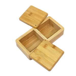Bamboo Dual-Compartment Storage Box with Lid Natural Salt Pepper Cellar Condiment Container Wood Spice Jar