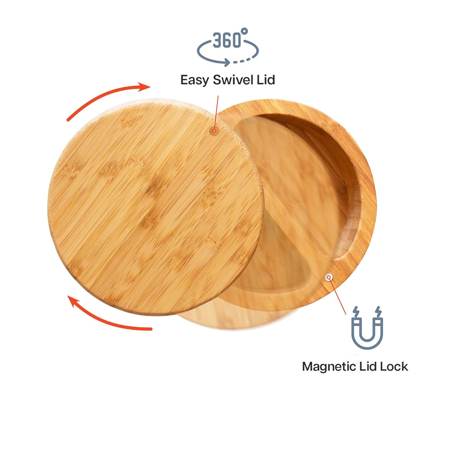 Bamboo Salt Keeper Box Dual Compartment with Magnetic Swivel Lids for Salt Pepper Spices 8 Ounce - Image 5