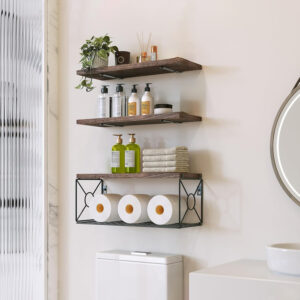 Bathroom Shelves Over Toilet with Storage Basket Floating Wall Shelves for Home Organization Decor
