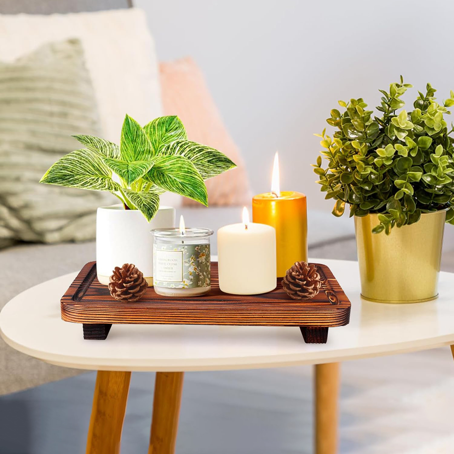 Farmhouse Bathroom Counter Organizer Wood Risers Display Pedestal Stand Small Kitchen Countertop Trays Decorative Wooden Dish Soap Dispenser Holder for Bathroom Decor - Image 4