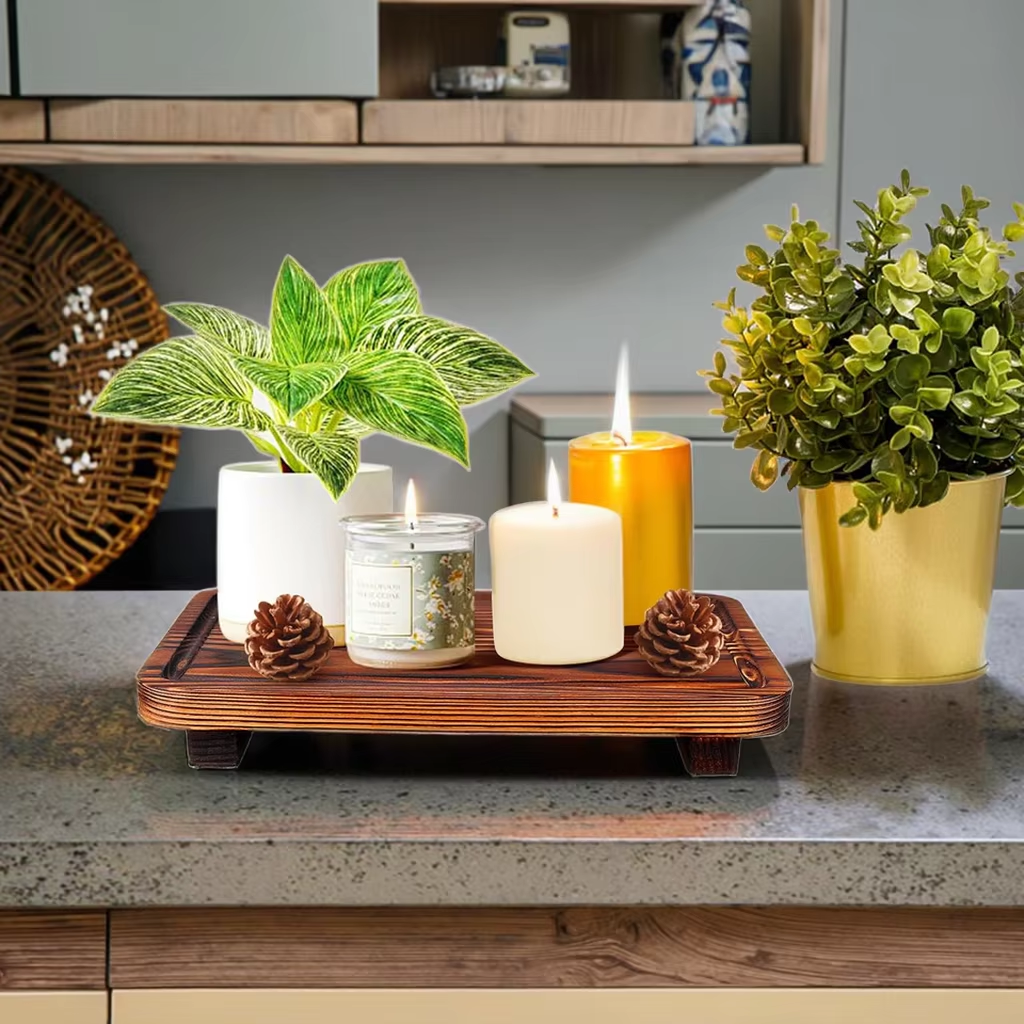 Farmhouse Bathroom Counter Organizer Wood Risers Display Pedestal Stand Small Kitchen Countertop Trays Decorative Wooden Dish Soap Dispenser Holder for Bathroom Decor - Image 6