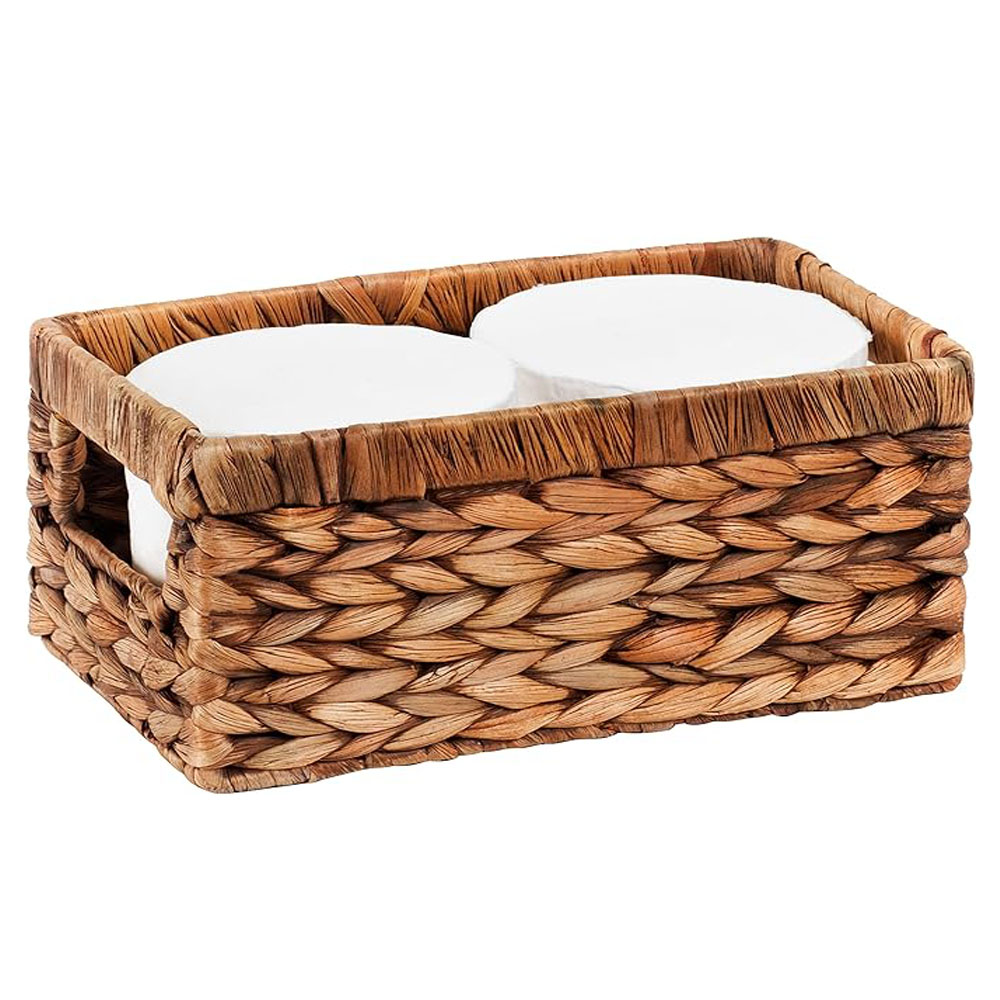 Small Rectangular Storage Basket - Woven Rattan Seagrass Holder in Classic Brown for Shelves, Bathroom, Kitchen - Image 2