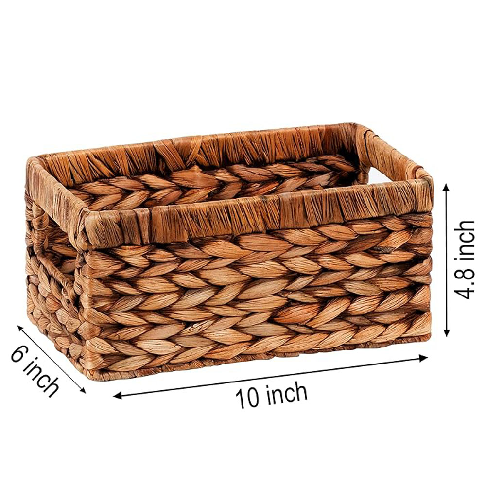 Small Rectangular Storage Basket - Woven Rattan Seagrass Holder in Classic Brown for Shelves, Bathroom, Kitchen - Image 3