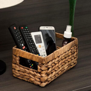 Small Rectangular Storage Basket - Woven Rattan Seagrass Holder in Classic Brown for Shelves, Bathroom, Kitchen