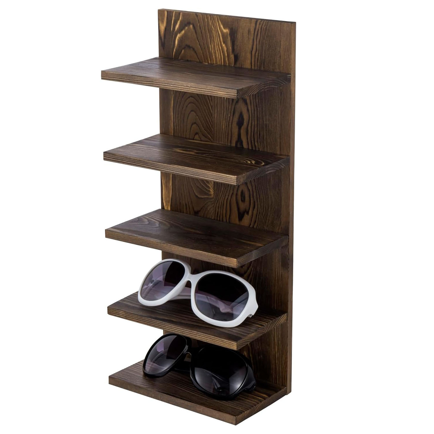 Rustic Wood Sunglasses Display Stand for Retail - 5-Tier Store Merchandiser & Home Organizer - Image 2