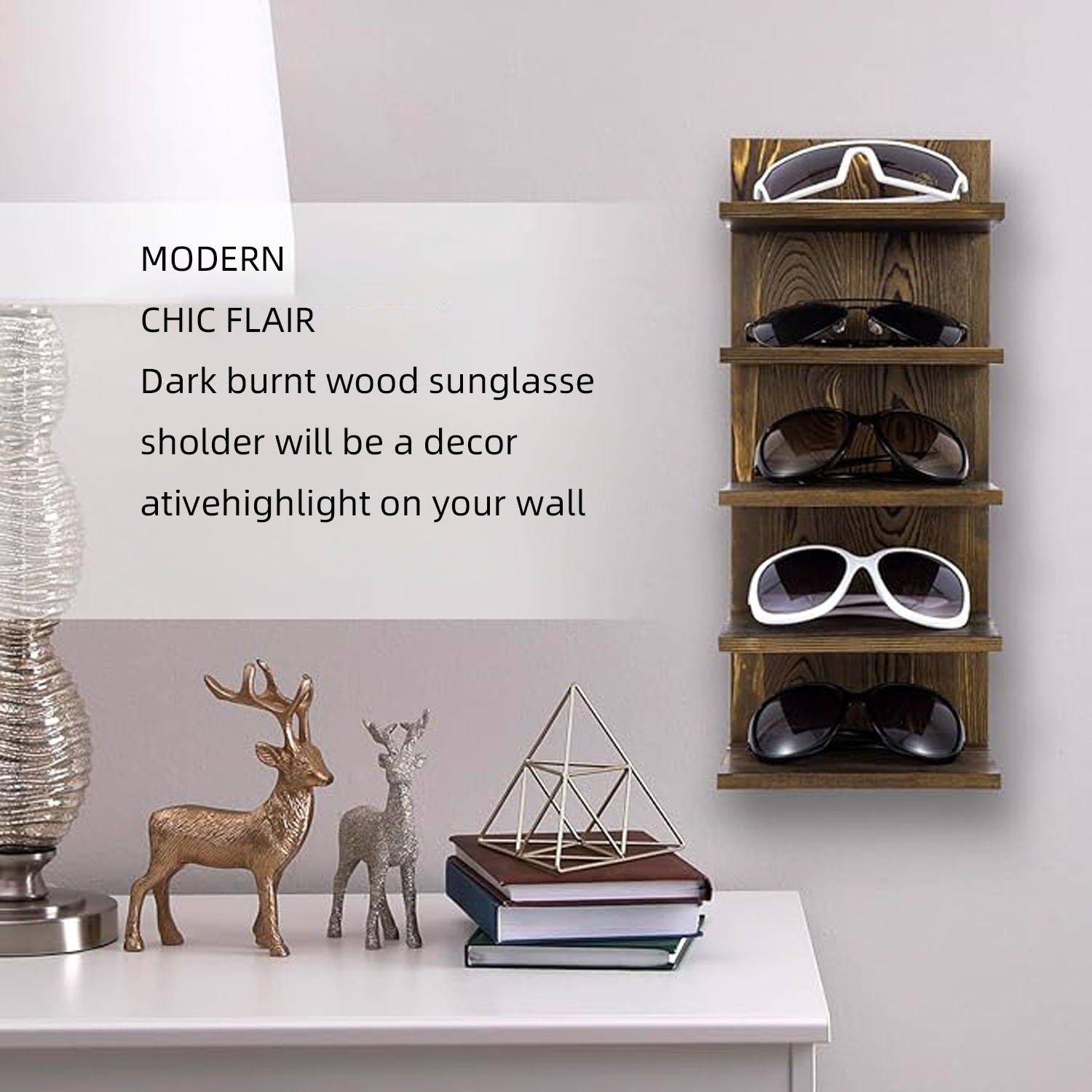 Rustic Wood Sunglasses Display Stand for Retail - 5-Tier Store Merchandiser & Home Organizer - Image 5