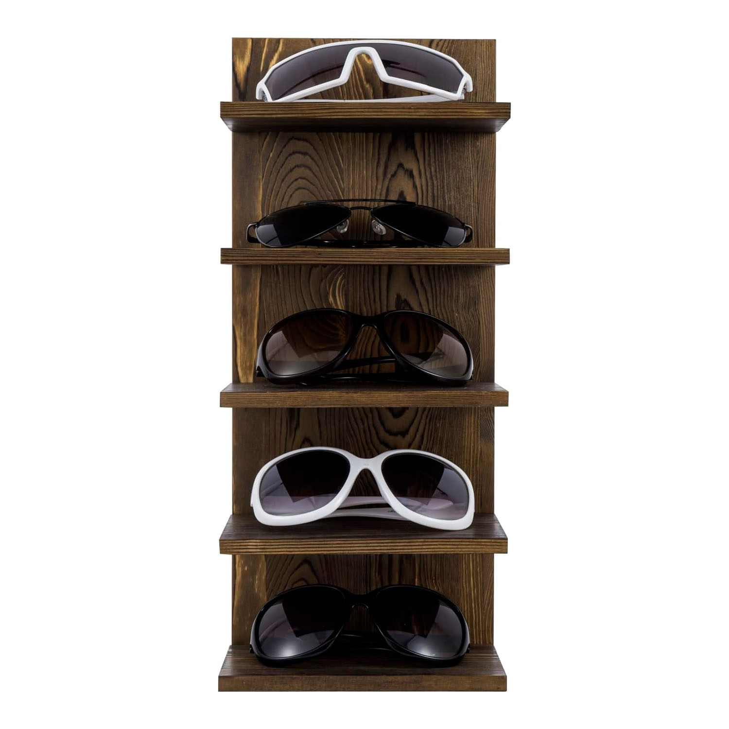 Rustic Wood Sunglasses Display Stand for Retail - 5-Tier Store Merchandiser & Home Organizer