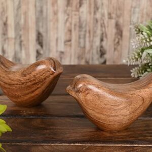 Acacia Wood Bird Statues Set of 2 - Modern Style Home Décor Sculptures for Living Room, Bathroom, Office