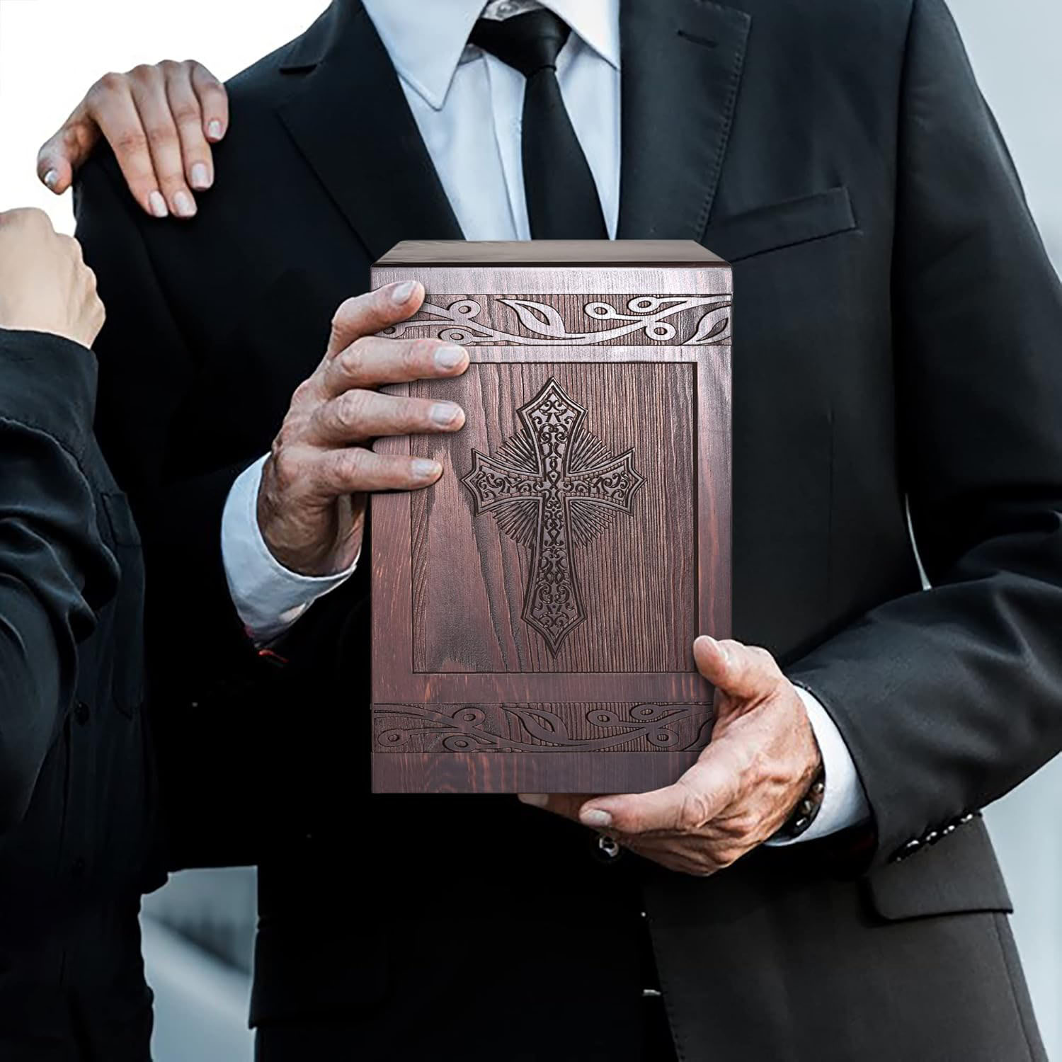 Hand-Carved Cross Urn for Ashes - 222 Cu In Solid Wood Cremation Urn for Human & Pet Ashes (Adult, Child, Cats, Dogs) - Image 5