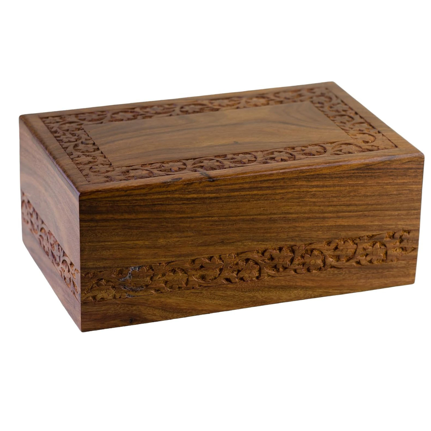 Handcrafted Rosewood Adult Cremation Urn with Engraved Borders - Extra Large Capacity (11" L), Holds 260 lbs Person - Image 3