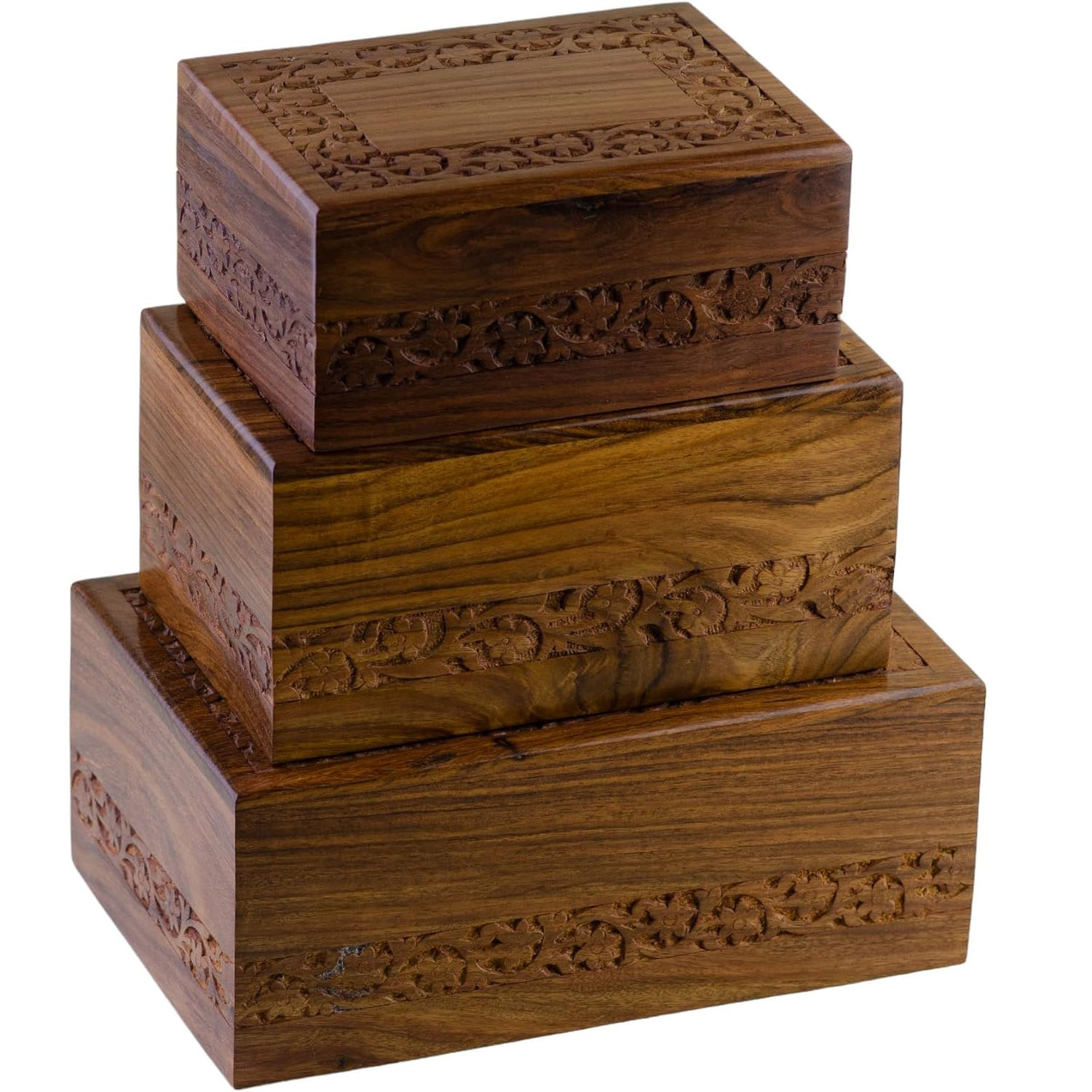 Handcrafted Rosewood Adult Cremation Urn with Engraved Borders - Extra Large Capacity (11" L), Holds 260 lbs Person - Image 7