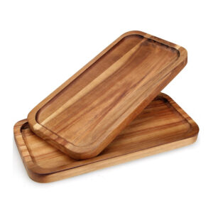 2-Pack Acacia Wood Serving Trays - Rectangular Charcuterie & Appetizer Boards, Small Decorative Food Platters