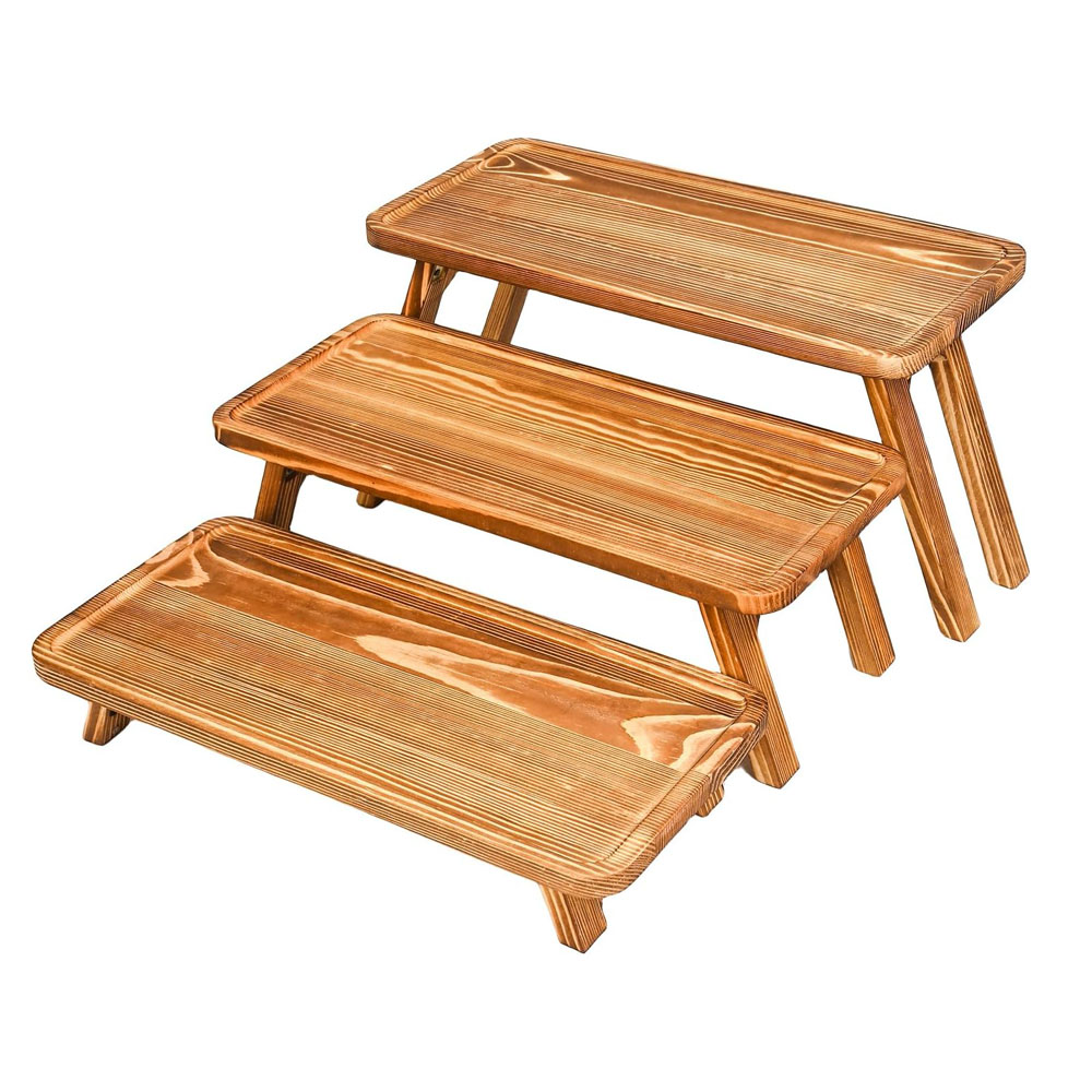 Set of 3 Wooden Cupcake Stand foldable wooeden serving trays Cupcake Display Stand Tower Stand for Birthday Wedding Christmas Party - Image 2