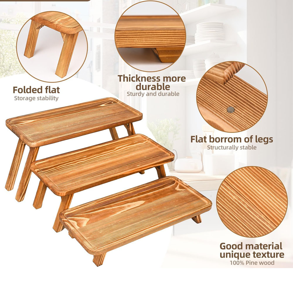 Set of 3 Wooden Cupcake Stand foldable wooeden serving trays Cupcake Display Stand Tower Stand for Birthday Wedding Christmas Party - Image 7