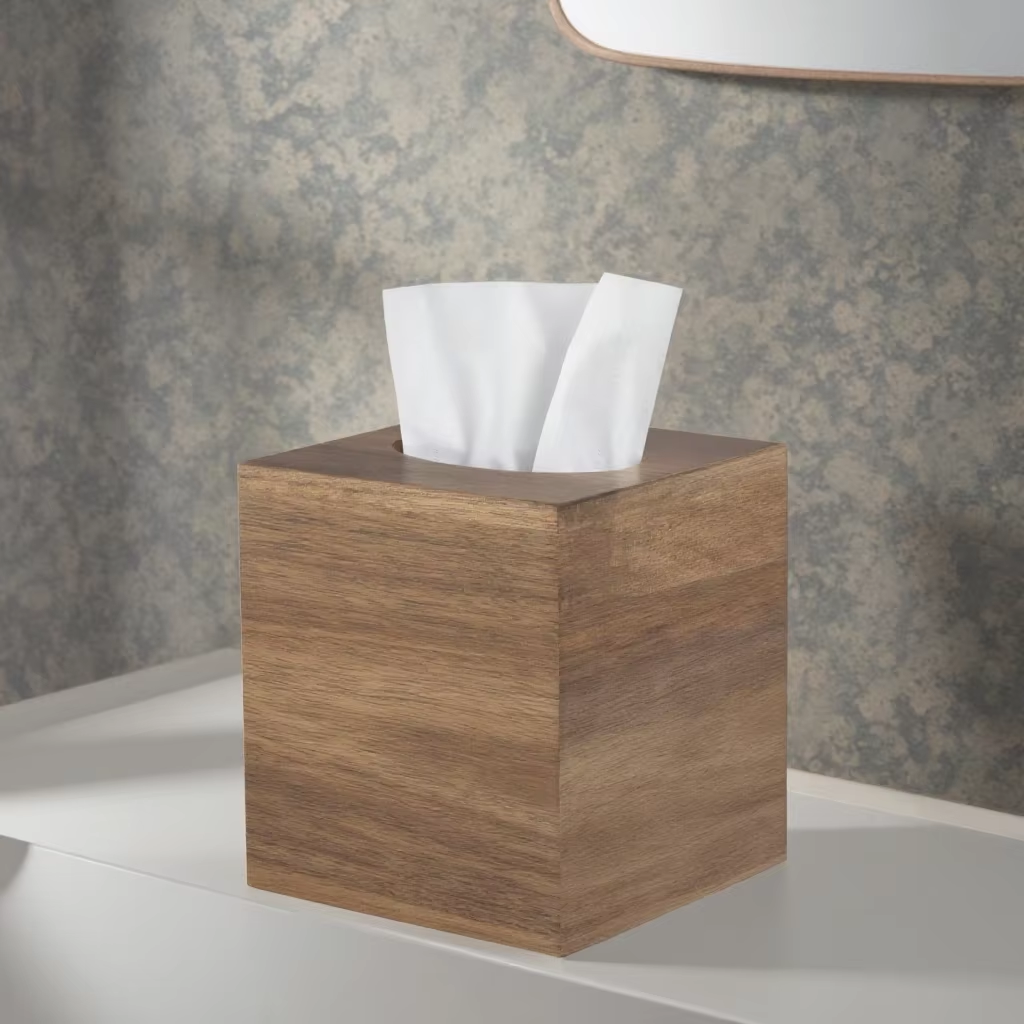 Wooden Tissue Box Cover Decorative Square Holder for Bathroom Vanity, Nightstand, and Tabletop - Image 3