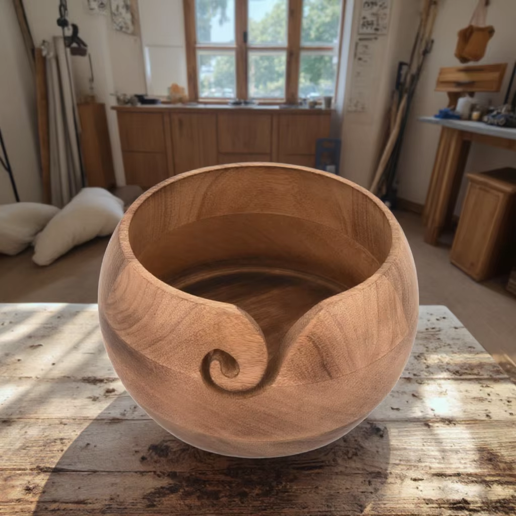 Handmade Farmhouse Yarn Bowl - Wooden Knitting Yarn Holder, Thoughtful Christmas & Birthday Gift for Knitters - Image 3